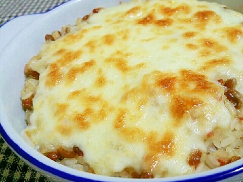 納豆好き限定♡梅納豆ご飯のチーズ焼き
